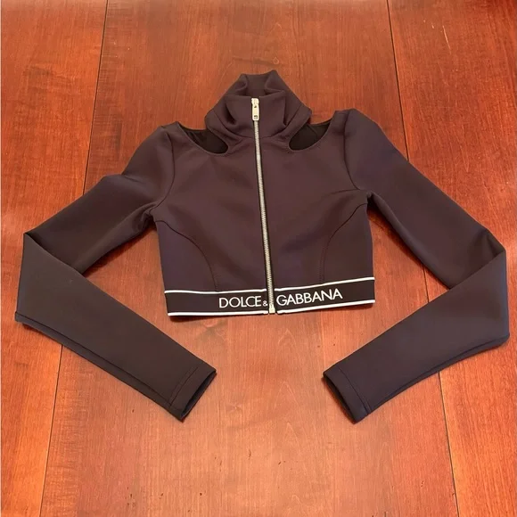 Dolce & Gabbana Long Sleeve Cutout Crop Top in Black - Picture 6 of 8